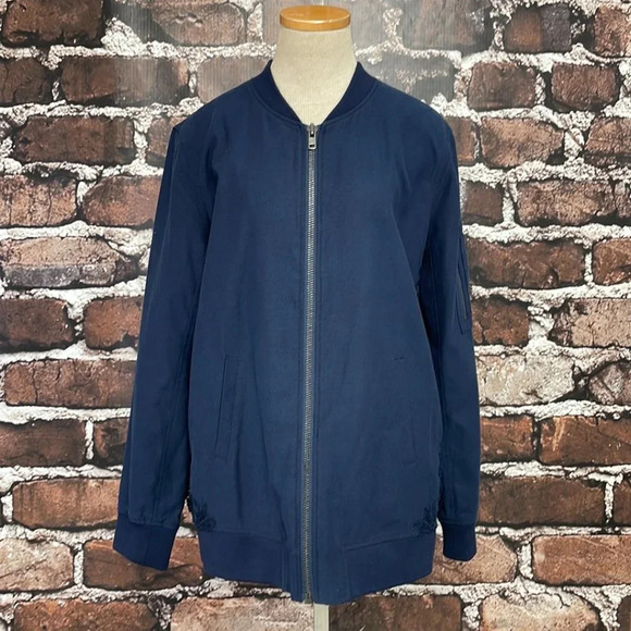 Chelsea28 Lace Jacket Full Zip Lace Back Navy Blue Size Large L - Picture 6 of 15